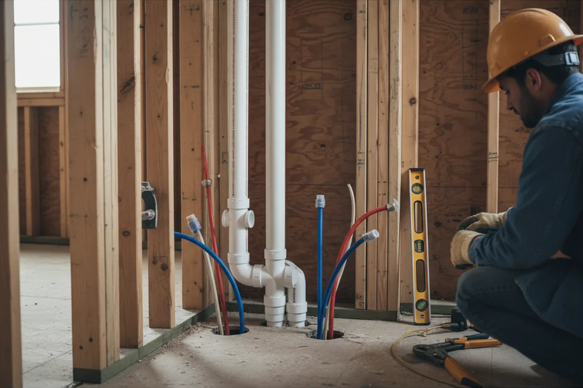 Drain and supply rough-in during Drain Cleaning in Comfort