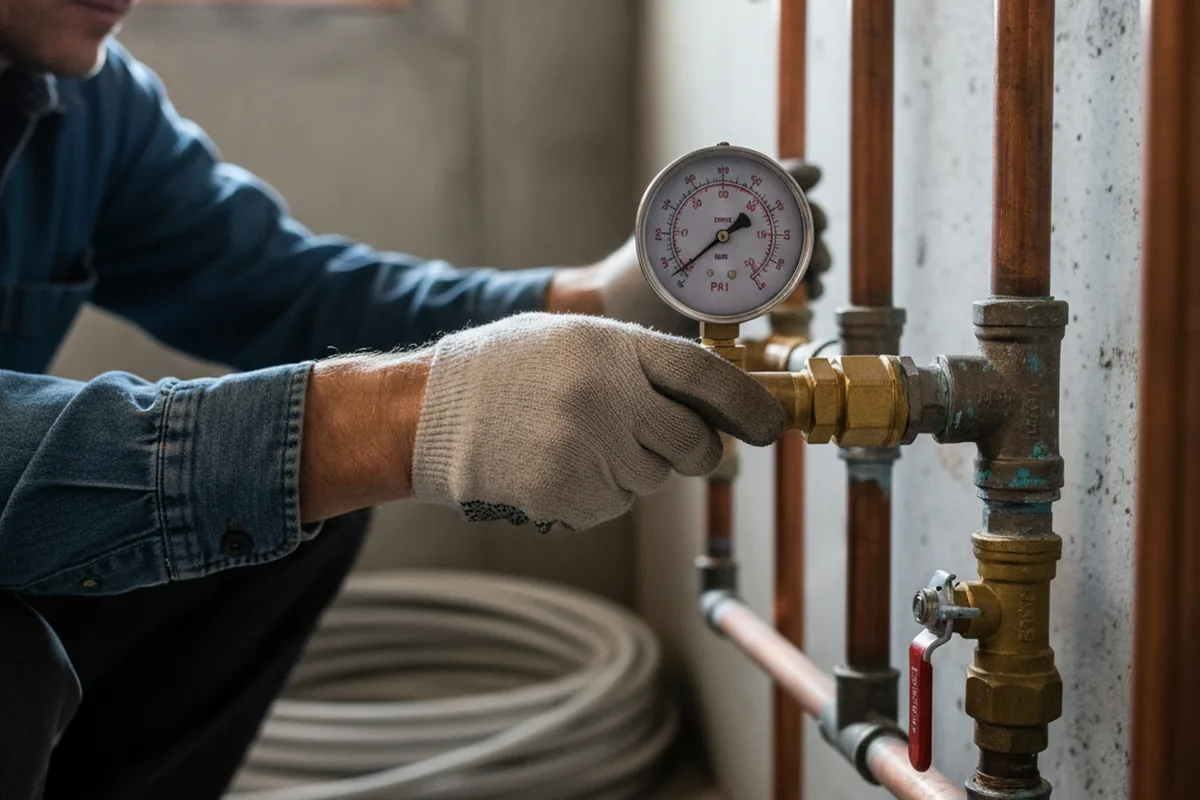 Pressure testing a repaired line during Water Line Repair in Comfort